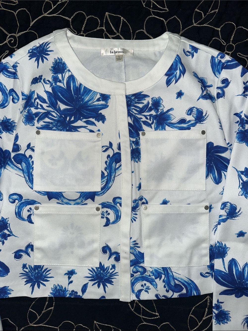 LaLyon Blue & White Floral Boxy Jacket